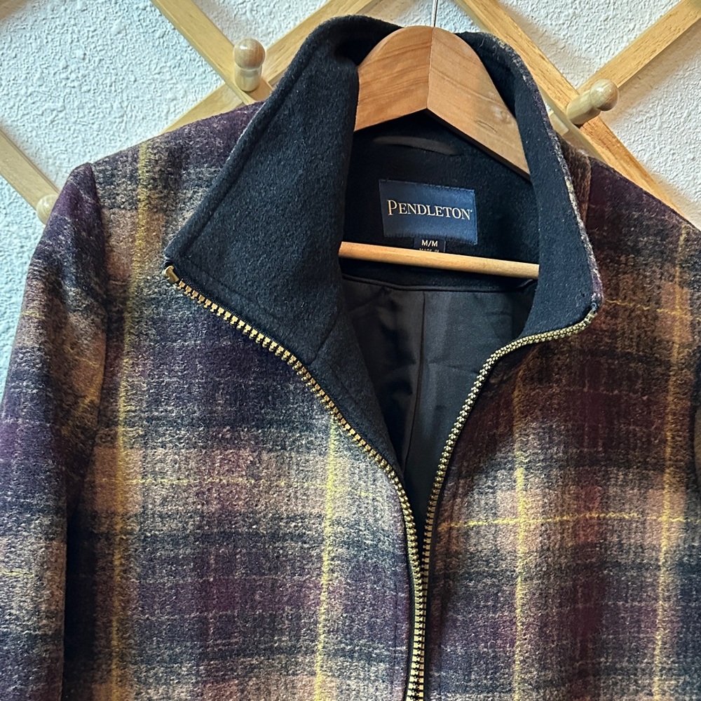 Pendleton Plaid Black and Brown Pea Coat - Picture 4 of 8